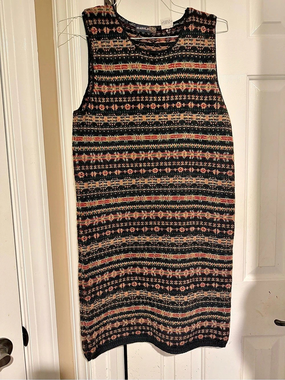 Harold's Wool Mini Dress in Black & Multicolor, Medium
